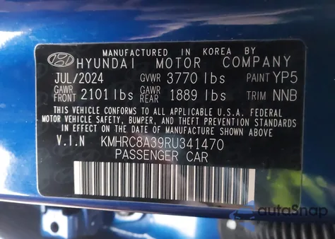 2024 Hyundai Venue Limited из США, поврежденный, VIN KMHRC8A39RU341470